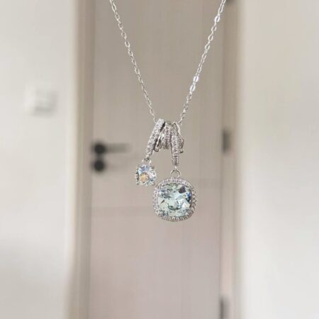 S925 Pure Silver Ice-clear Sea Blue Square Zircon Necklace