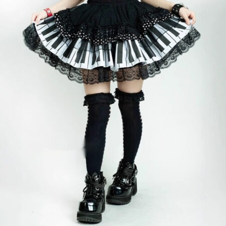 White Piano-key Polka-dot Lace Mini Skirt With Ruffled Hem A Chic, Work-appropriate Cake-style Dress